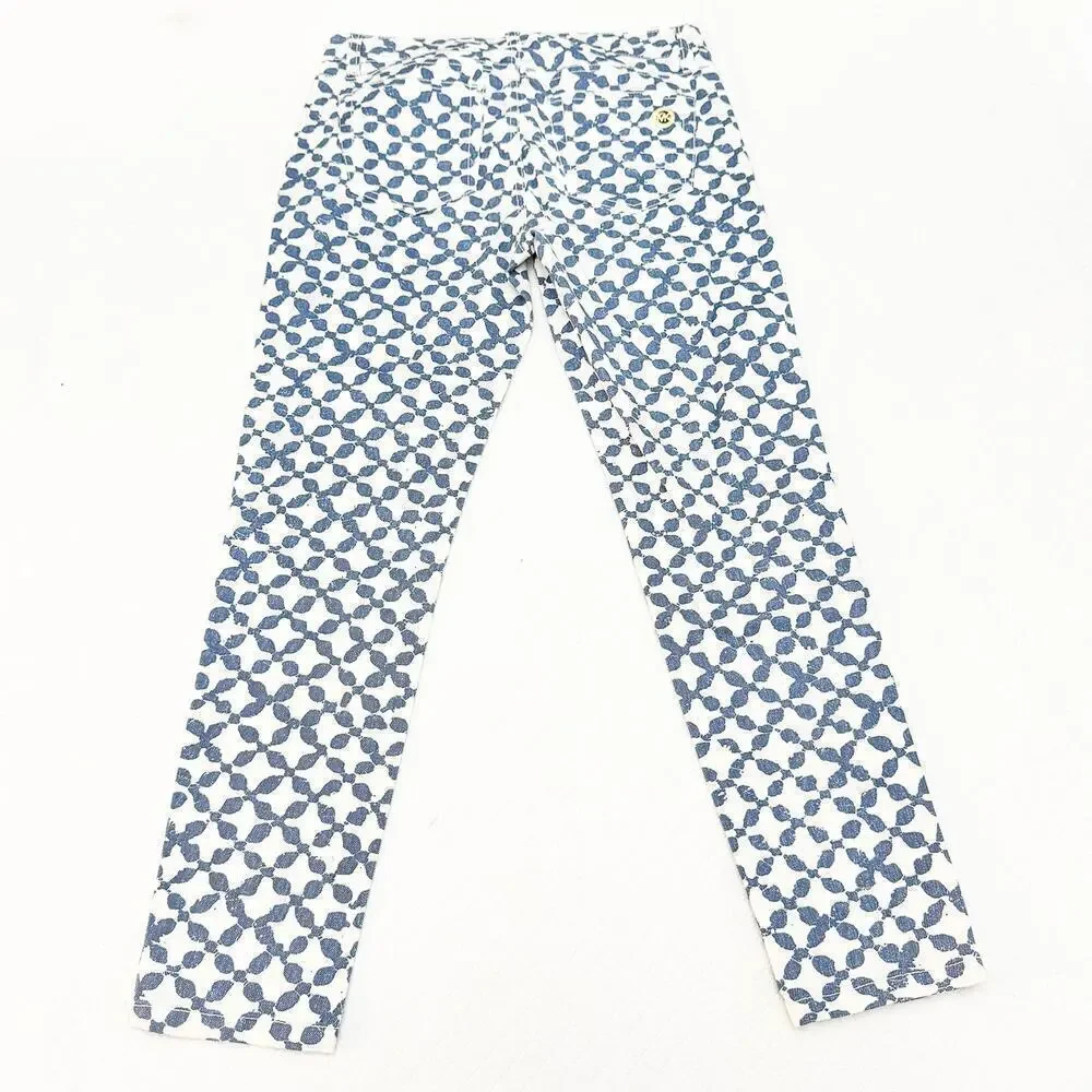 Michael Kors Skinny Jeans Cropped Blue Batik Pattened Denim Size 2